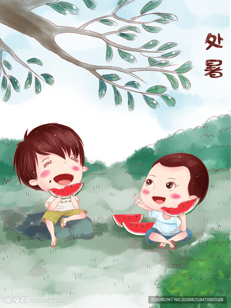 夏日孩童享美味西瓜