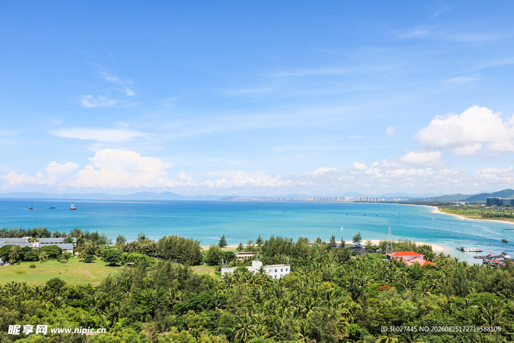 海滨风光翠绿植被与碧海蓝天