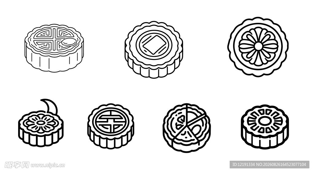 线描月饼 烫金 矢量月饼