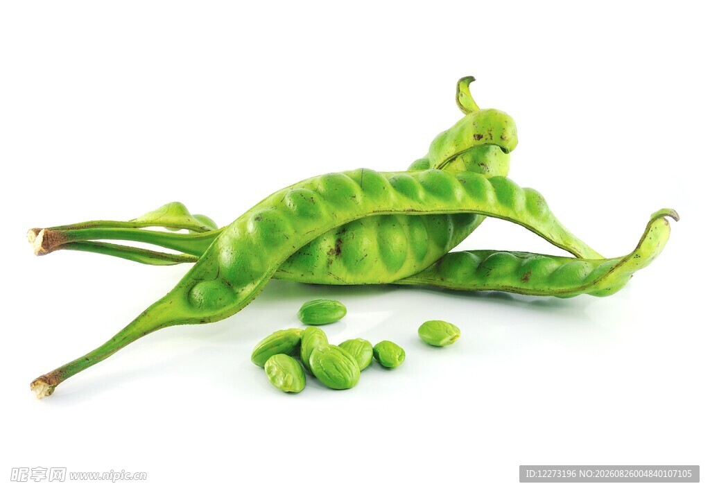 新鲜翠绿的剥开的扁豆角