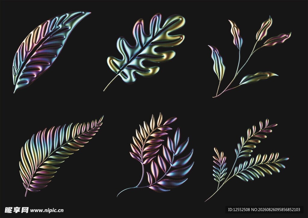 多彩梦幻植物叶片图案