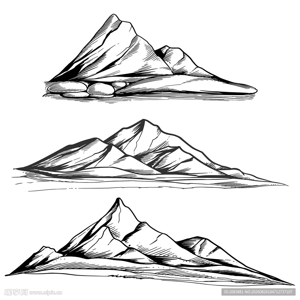 手绘简约风格山峰线条图