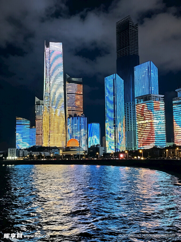 城市璀璨夜景江畔灯光秀