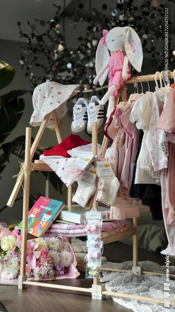 可爱童装展示架上的多样服饰
