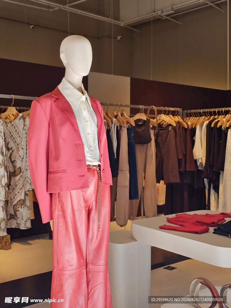 粉色套装展示于时尚服装店