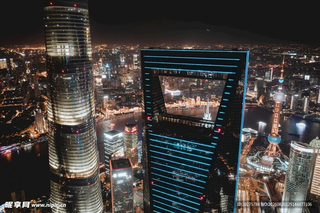 上海夜景摩天大楼俯瞰