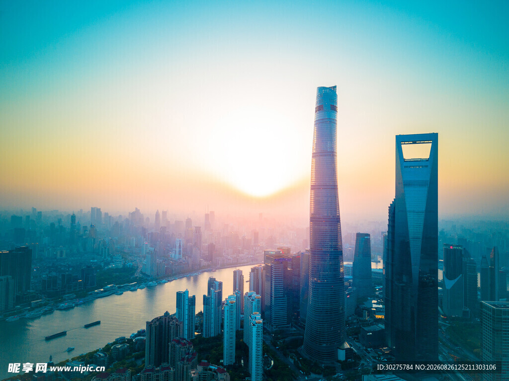 上海天际线日出城市美景