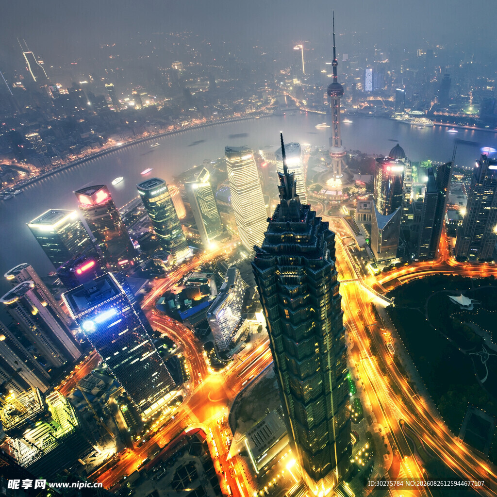 繁华都市夜景俯瞰