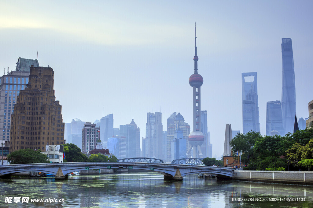 上海外滩河畔城市天际线