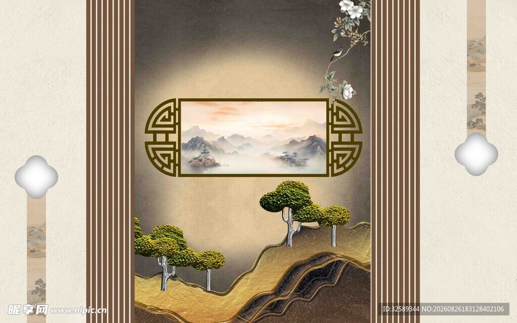 中式禅意玄关装饰摆件