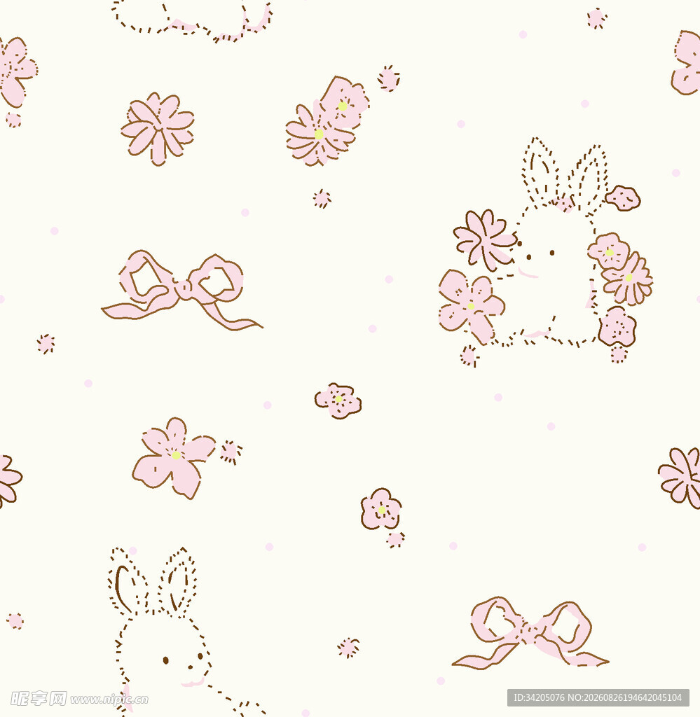 粉色小兔花朵 小碎花