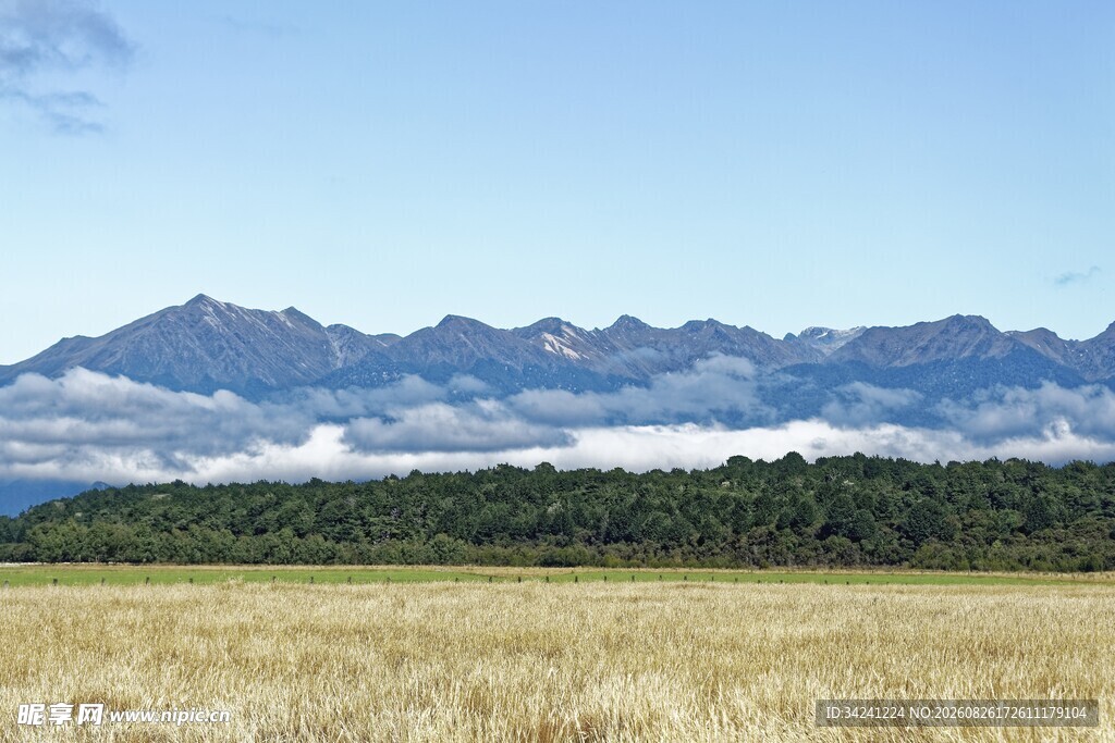 广袤田野与远处山峦美景