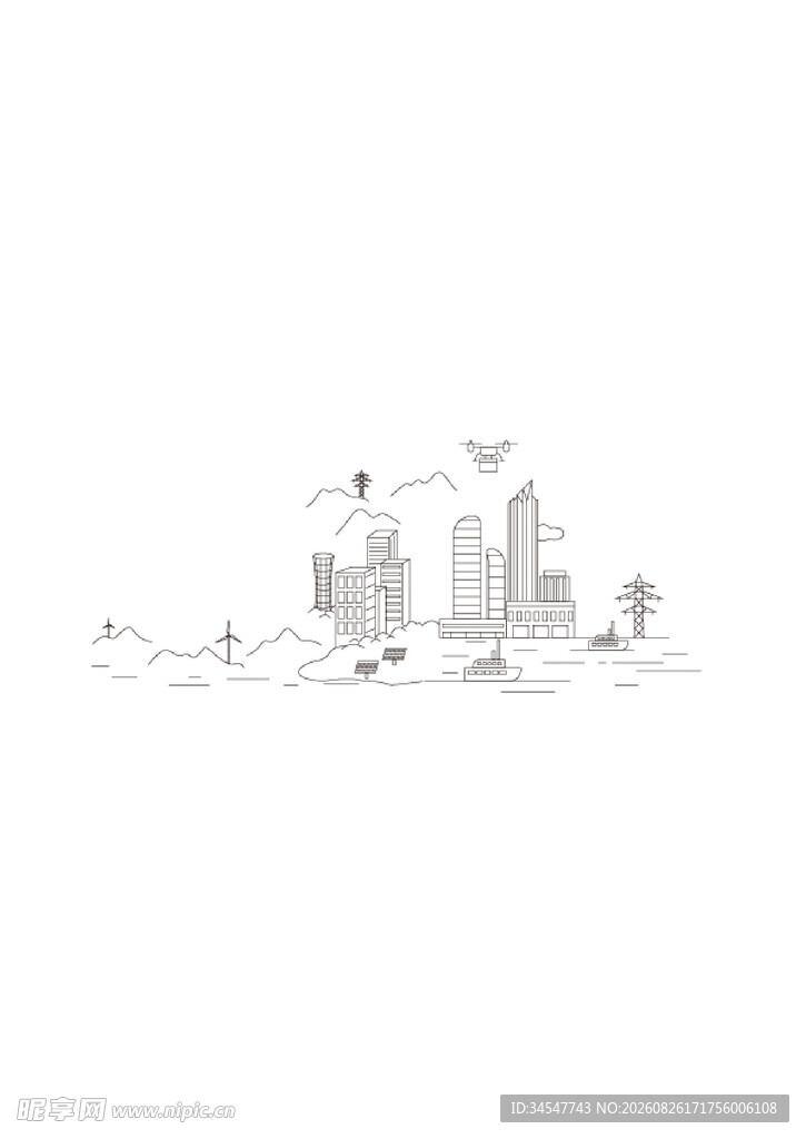 城市建筑线稿简约插画