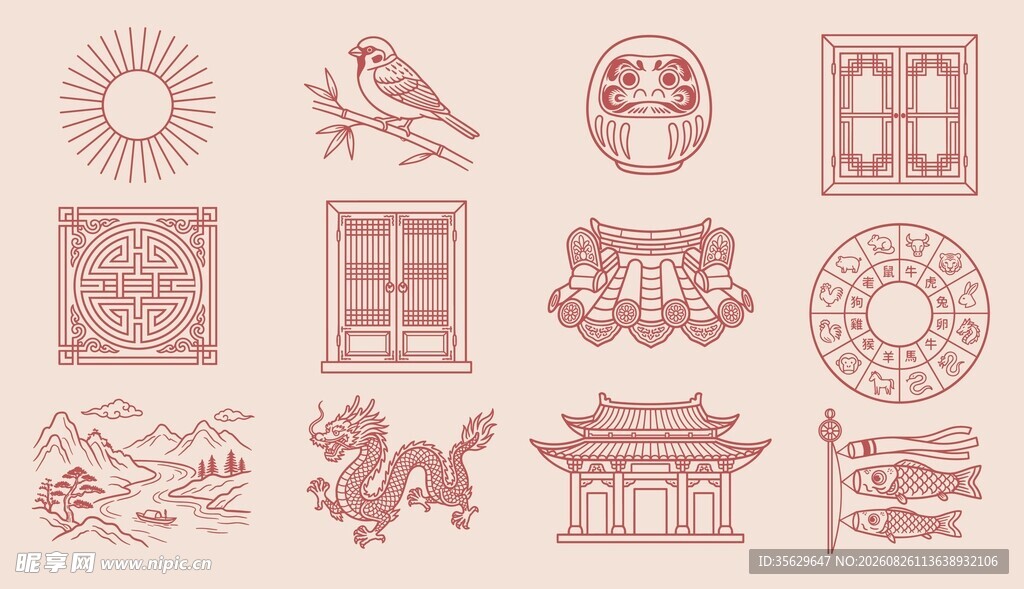 国风线稿素材