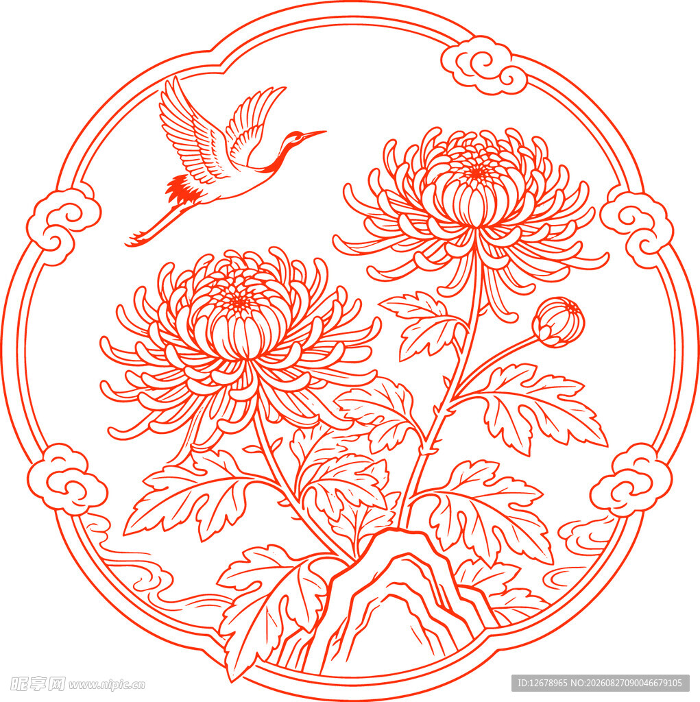 中式花鸟剪纸图案设计