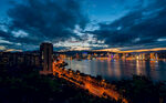 城市江畔绚丽夜景风光