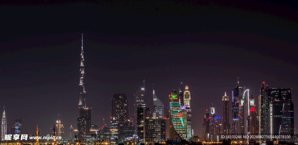 迪拜璀璨夜景都市风光