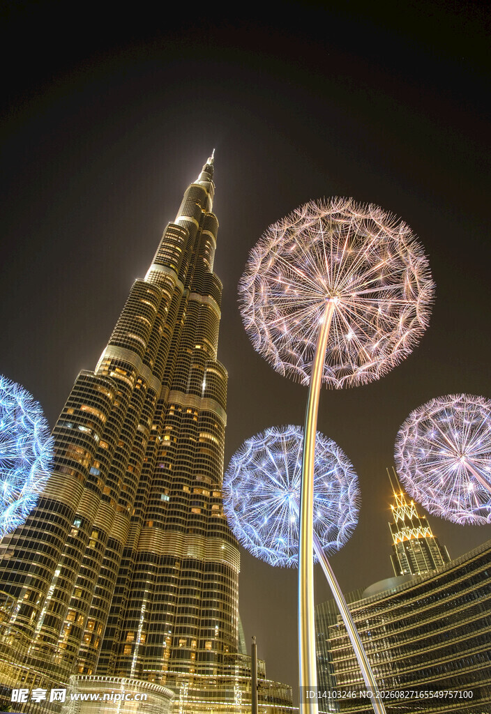迪拜夜景与梦幻蒲公英灯