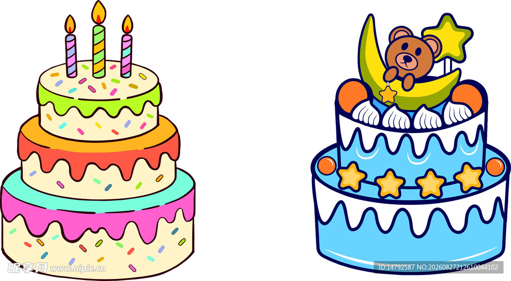 多彩生日蛋糕插画