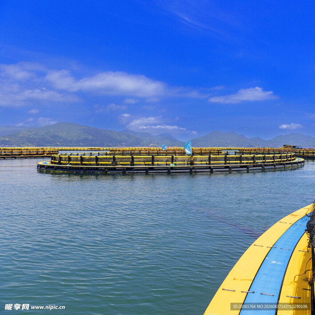 海上养殖平台与船只景观