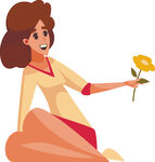 手持黄花的微笑女性