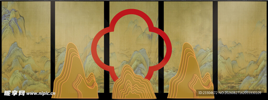 中式拱门与屏风装饰景观 中式婚