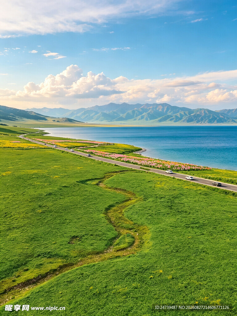草原湖畔美景