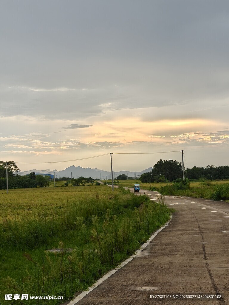 天空 夕阳 草地