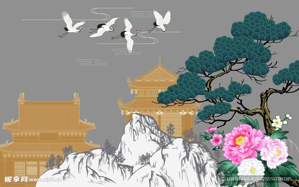 中式山水花鸟古韵图景