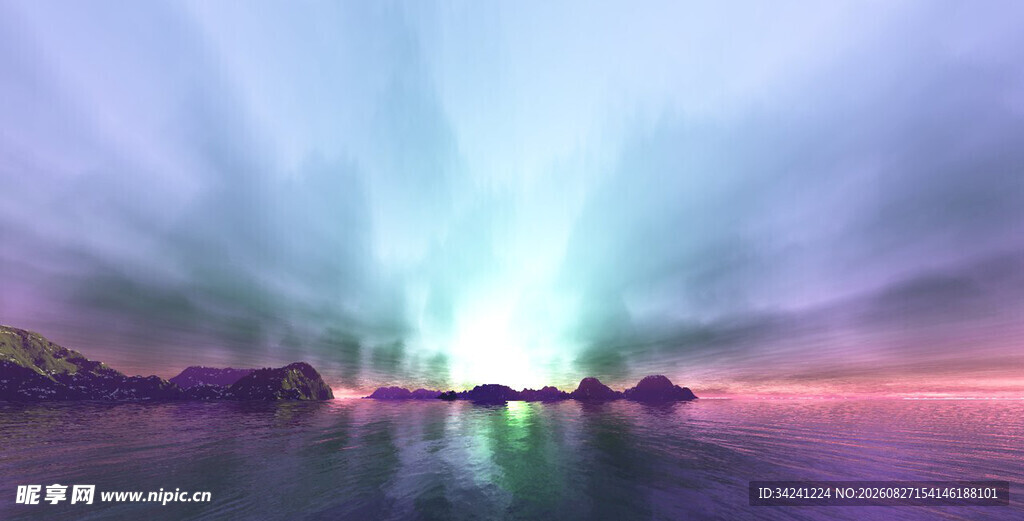 梦幻极光下的静谧湖景