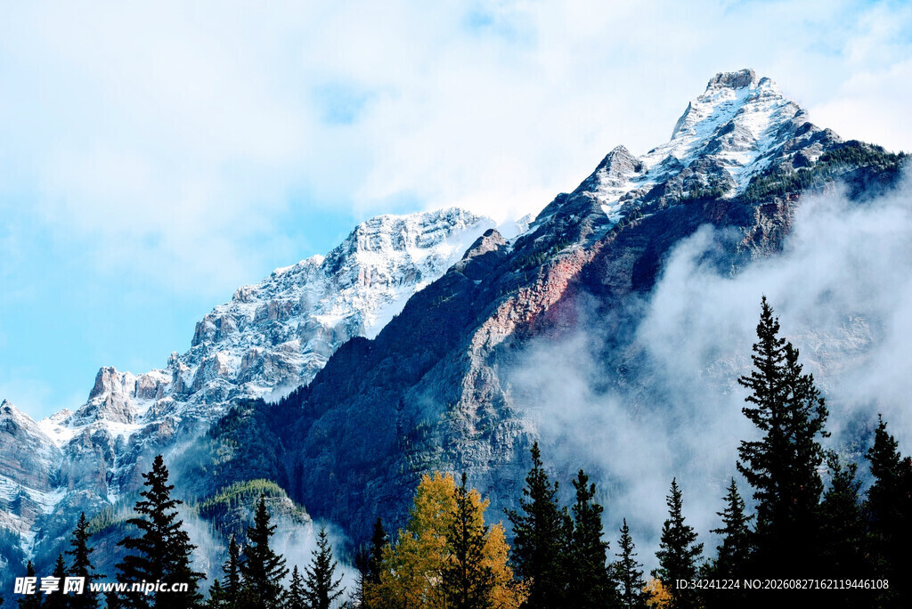 雪山森林间的壮丽美景