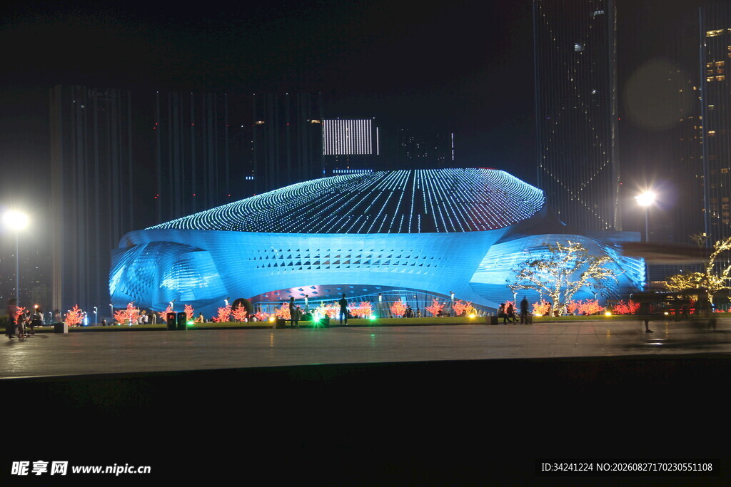 夜晚璀璨的现代化建筑景观