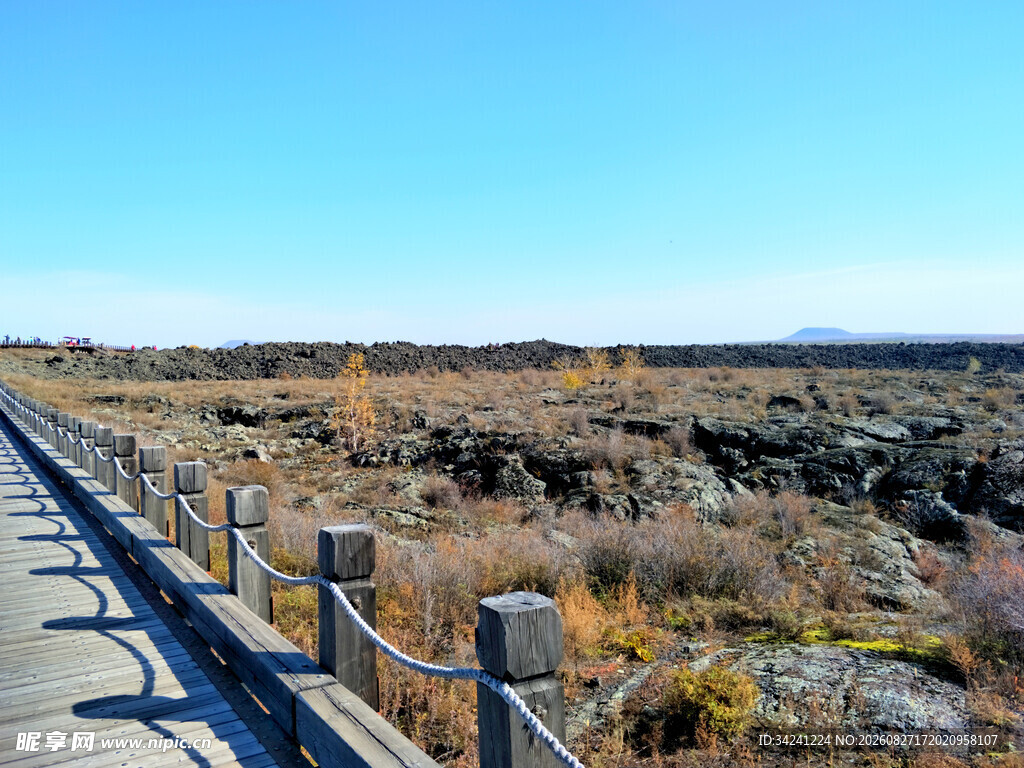 旷野中的木质栈道景观