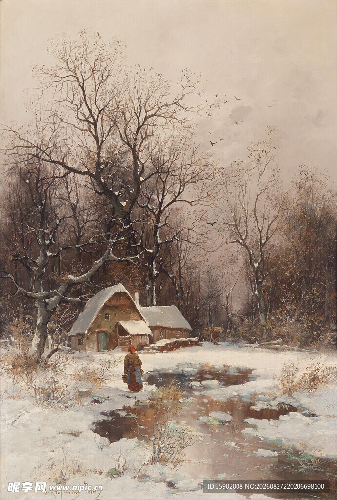 冬日乡村雪景小屋
