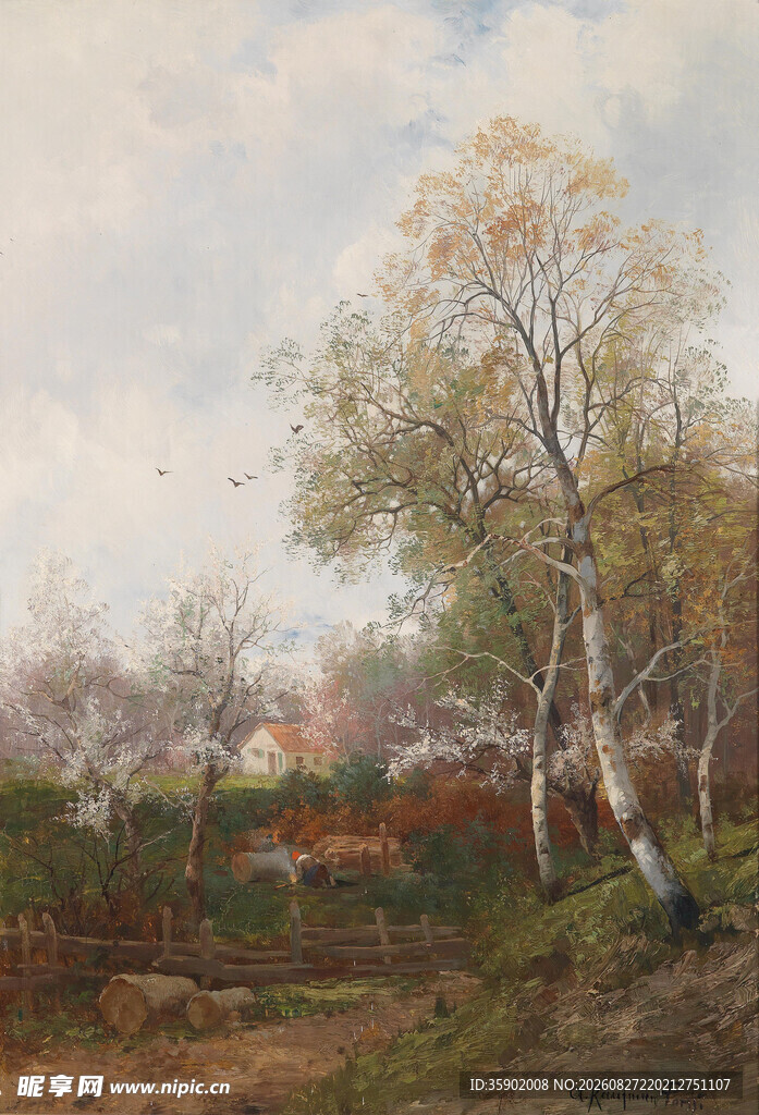秋日乡村风景油画