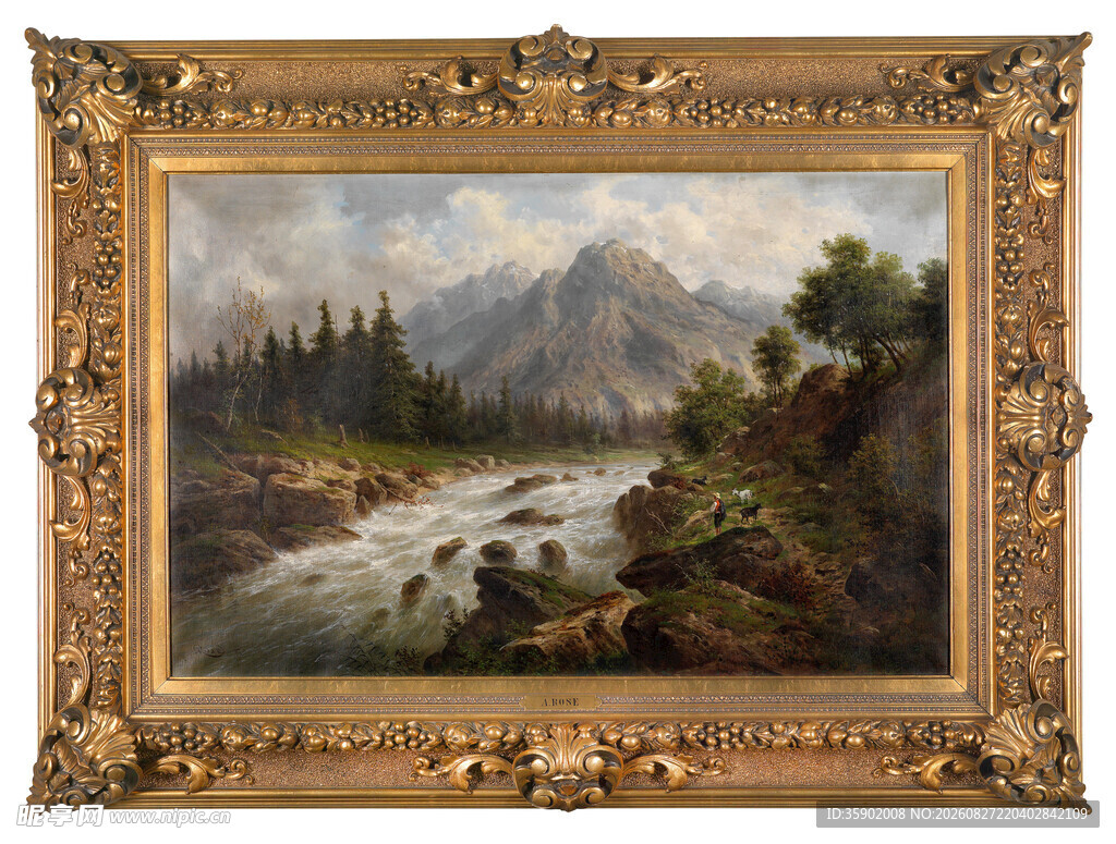 古典框装山水风景油画