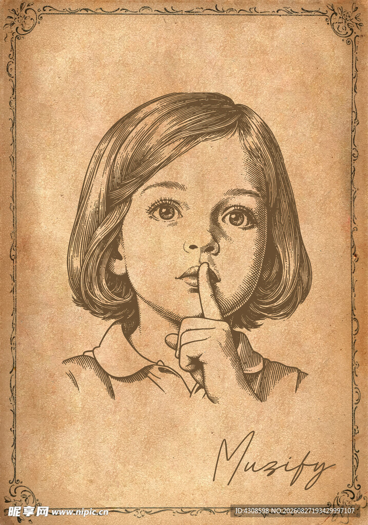 小女孩素描画