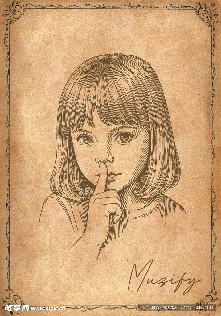 小女孩素描画