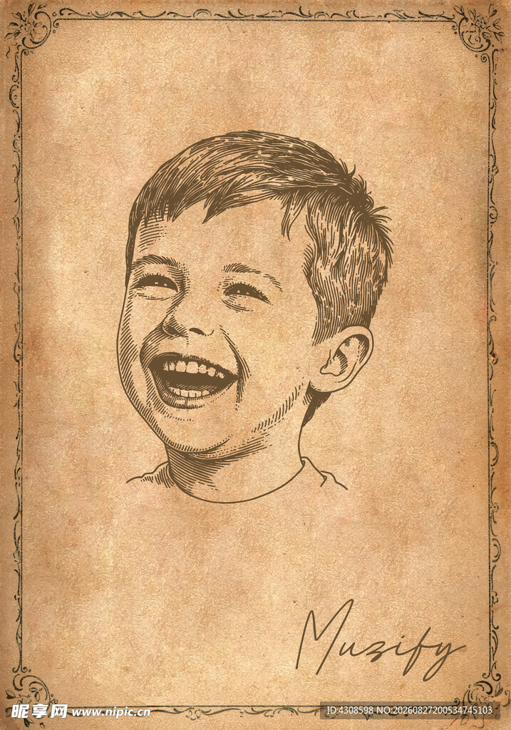 男孩素描画