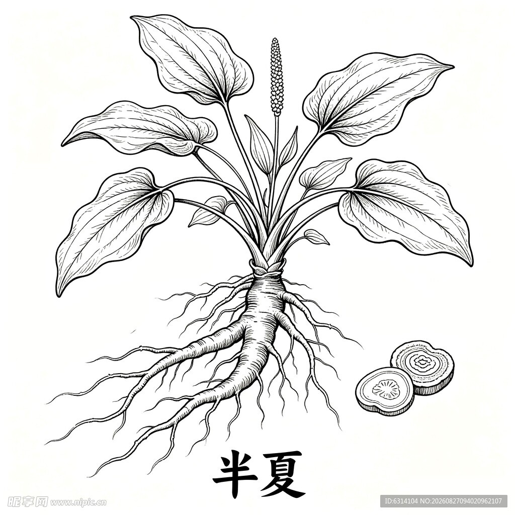 半夏植物线描图