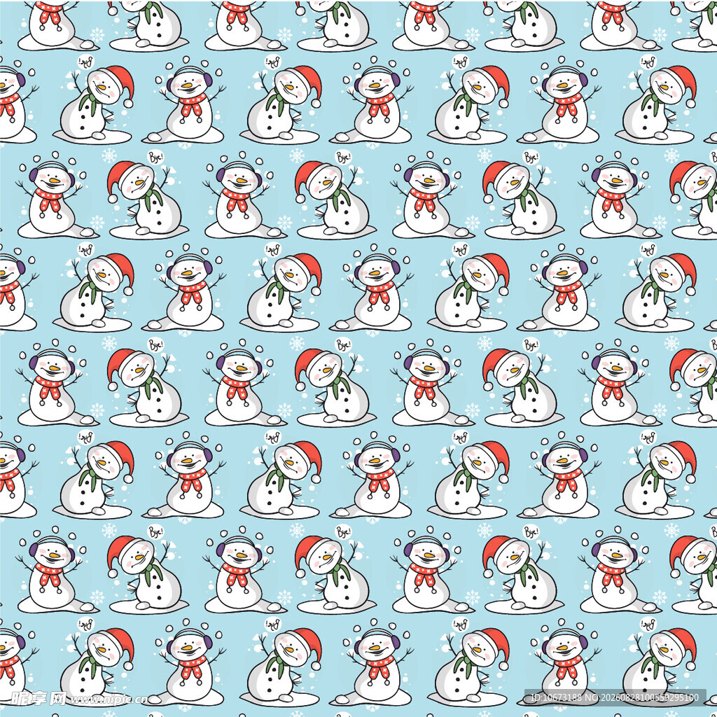 雪人图案蓝色背景无缝纹理