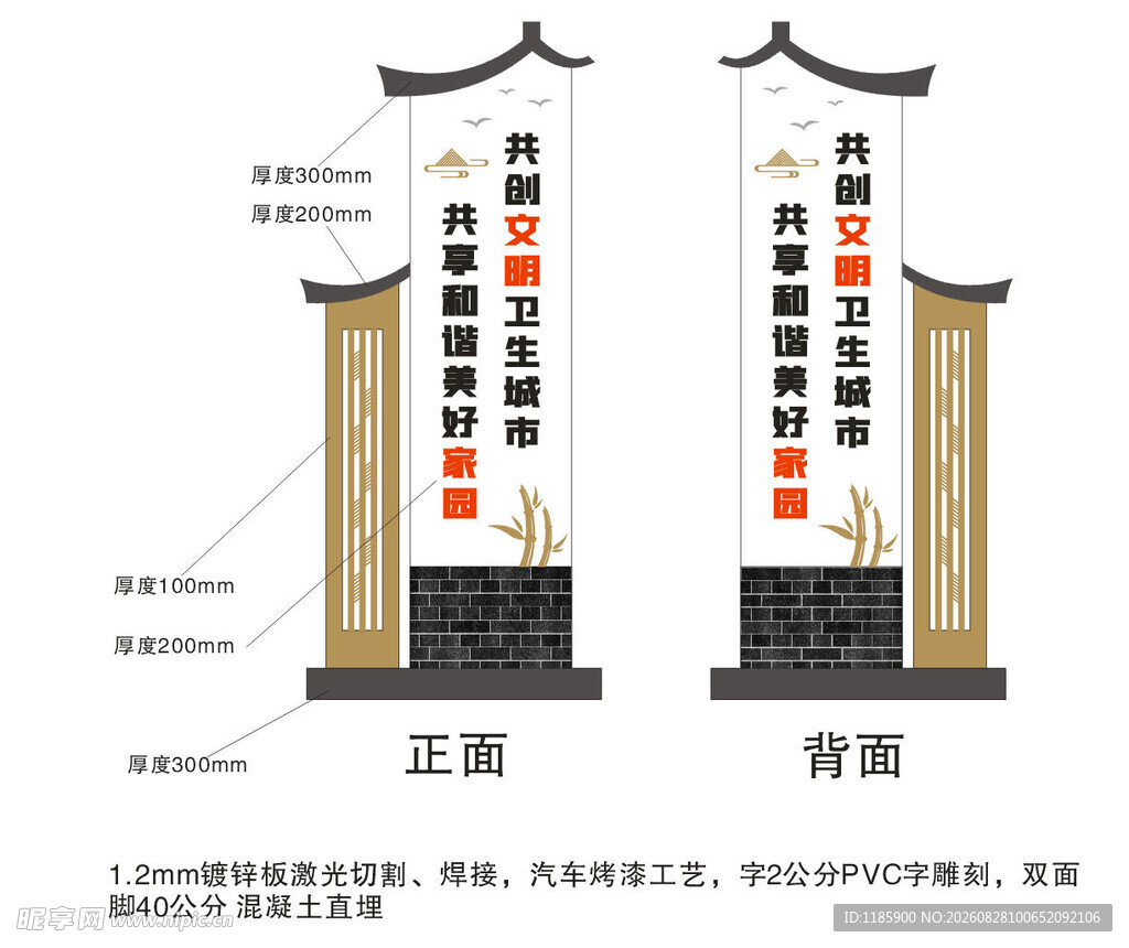 中式双面立柱标识设计图