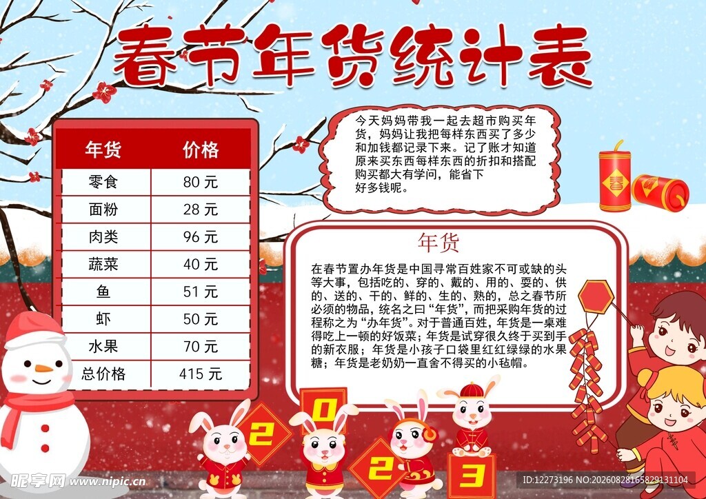 春节年货统计表手抄报