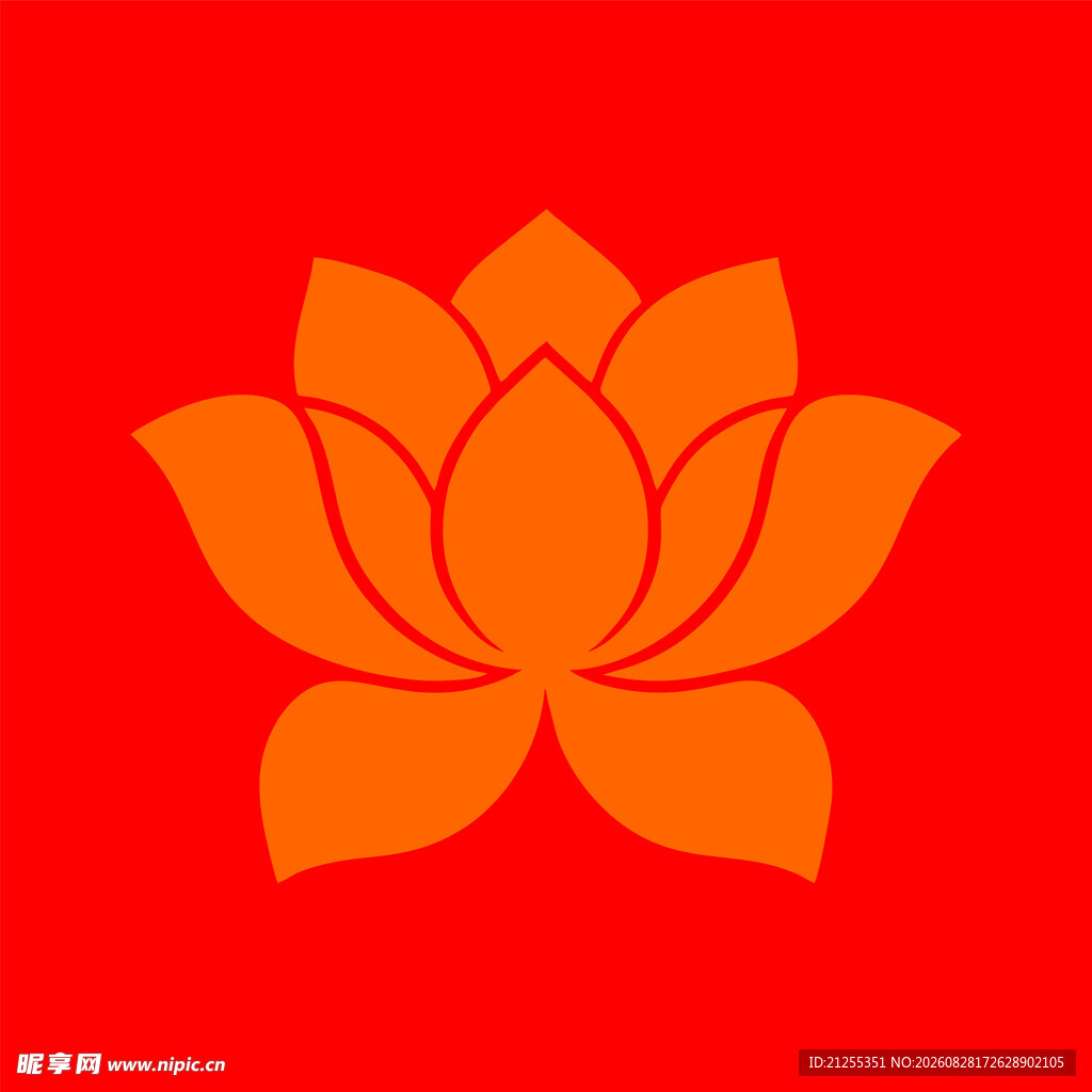 红色背景上的橙色莲花图案