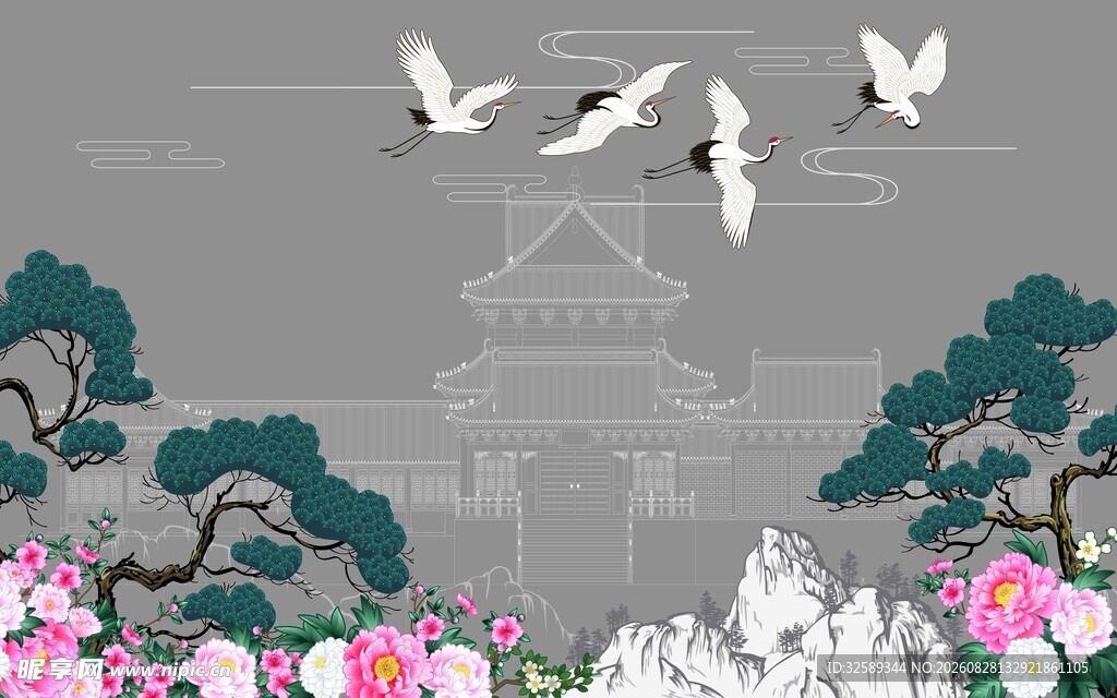中式花鸟古建筑唯美图景
