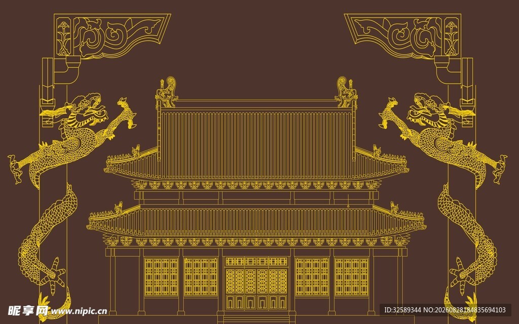 中式古典金色建筑装饰图案