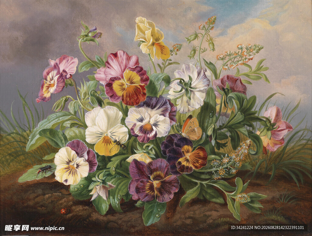 花卉静物油画多彩花朵绽放