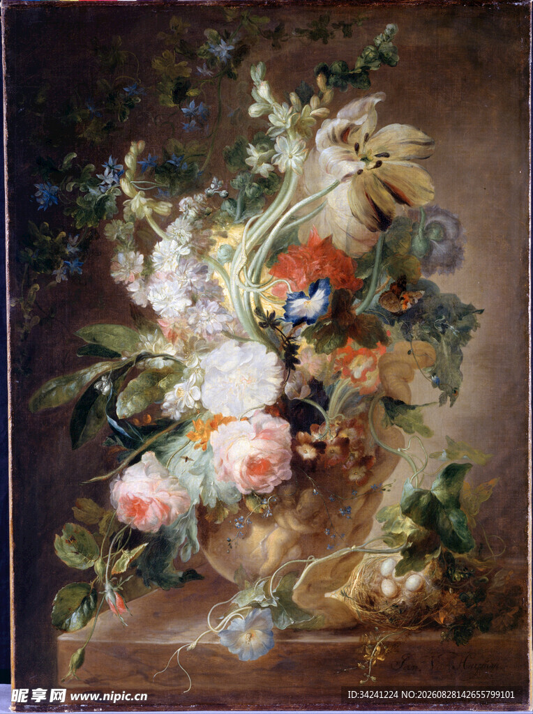古典花卉静物油画作品