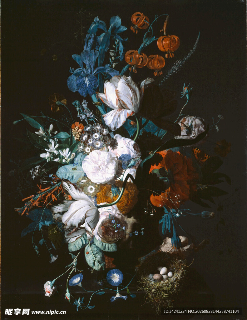 古典花卉静物油画作品