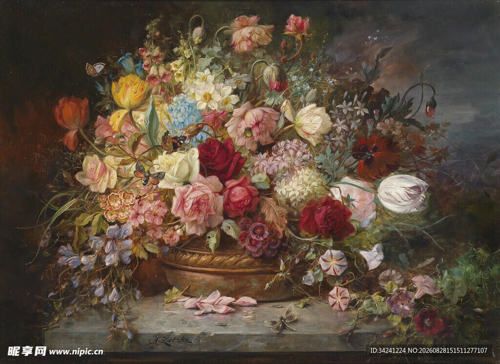 古典花卉静物油画作品